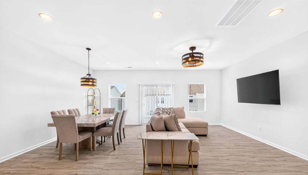 Open concept living and dining room