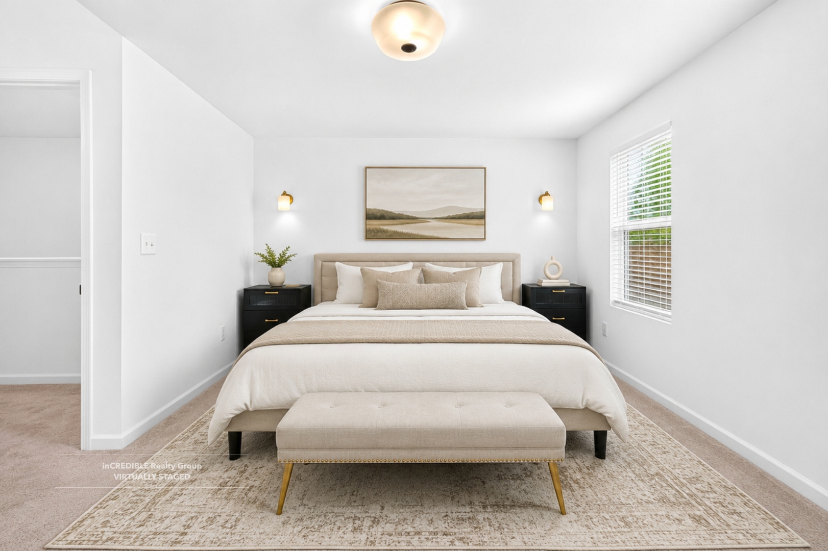 Primary bedroom, virtually staged